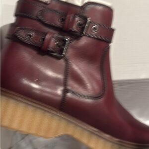 PIKOLINOS Wine Red Double-Buckle Ankle Boots